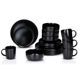 Alpina Vajilla Negra Cerámica 16 Piezas: 4 Platos 26.5cm, 4 Postre 20cm, 4 Bols 15cm, 4 Tazas 350ml. Apta Lavavajillas y Microondas. Precio: 62.50000053. SKU: B14TP7WVV7