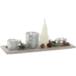 DKD Home Decor Portavela Navidad Moderna de Cristal Madera con Vela LED Blanco Plateado, Set 5 Piezas, 39x9x13.5 cm Precio: 35.50000003. SKU: B1BTBARKLZ