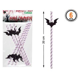 Pajillas de cartón con murciélagos Halloween - Pack de 6 unidades Precio: 0.90000042. SKU: S1131809