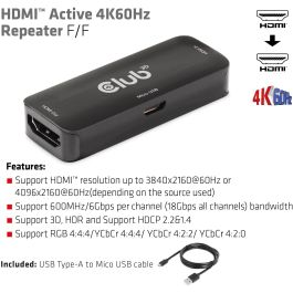Club3D Repetidor HDMI a HDMI 4K 60Hz Activo Bu/Bu