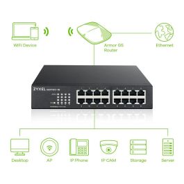 Zyxel GS1100-16 EU0103F Switch No Administrado Gigabit Ethernet 16 Puertos Montaje Rack Fuente Alimentación Incluida