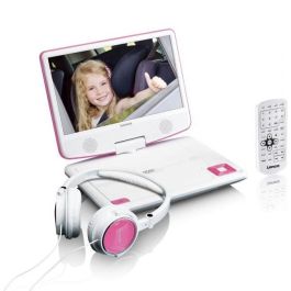 Lenco DVP-910 Reproductor DVD Portátil 9" con USB y Soporte para Coche Rosa/Negro, Pantalla Giratoria, Batería Litio
