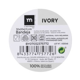 La Mediterranea Bandeja Melamina Ivory 30 cm x 20 cm x 2.5 cm (12 Unidades)