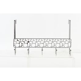 DKD Home Decor Perchero Básico para Puerta de Metal Cromado Plateado, Diseño Margaritas, 10 x 19 x 32 cm