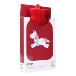 Edm Bolsa de Agua Caliente de 2 L Roja Unicornio con Funda de Lana Suave