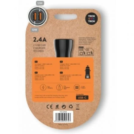 Tech One Tech TEC2803 Cargador de Coche 2xUSB + Cable USB Tipo-C 12W
