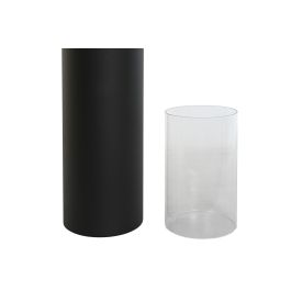 DKD Home Decor Portavelas 27 x 125 x 27 cm Set de 2 Metal Cristal Negro Loft
