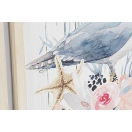 DKD Home Decor Cuadro Decorativo Estilo Mediterráneo con Gaviota, Material MDF, Color Blanco, 60x40 cm, Profundidad 1.8 cm - Juego de 2 Unidades