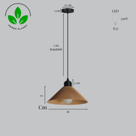 Lámpara Colgante "Colt" Beige/Florón Negro/Cable Negro, Diseño Minimalista