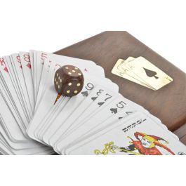 DKD Home Decor Juego Colonial de Cartas y Dados, Hecho a Mano en Sheesham y Latón, Set de 3 Piezas, Marrón Oscuro Dorado 12x4x18 cm