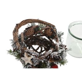 DKD Home Decor Portavelas Navidad Tradicional Rojo Natural Ratan y Cristal 20 x 25 x 20 cm