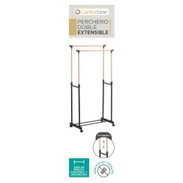 Confortime Perchero Doble Wood 80x43x90-160 cm - Barra Ajustable de Acero y Madera (6 Unidades)
