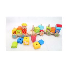 Molto Tren de Madera Juguete 23 Piezas con Vagones, Juego de Construcción Educativo para Niños y Bebés, A partir de 1 Año - 38x9.5x7.5 cm