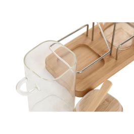 DKD Home Decor Especiero Básico Natural de Cristal y Bambú 9 x 16.5 x 18.5 cm Set de 2