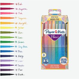 Paper Mate Flair M Rotuladores de Fieltro, Punta Media 0.7mm, Surtido de 16 Colores, Blíster