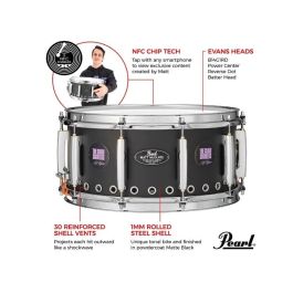 Pearl Caja Signature Matt McGuire 14x6.5" de Acero Laminado, Acabado Negro Mate, Aros SuperHoop II