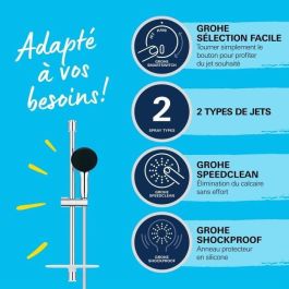 Grohe 26952001 Set de Ducha Vitalio Start 110 con Rociador 2 Chorros, Barra 60cm, Flexo y Estante - Ahorro Agua, Cromo