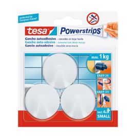 Tesa Powerstrips Circular Blanco 57577, Colgador hasta 1kg, Fijación sin herramientas