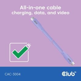 Club3D Lifestyle USB-C St/St - Cable Púrpura de 2m USB4 Gen 2x2, PD 240W, 20Gbps, para Carga Rápida