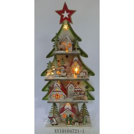 DKD Home Decor Árbol Navidad Fantasia Madera y LED Rojo Verde 23 x 9 x 47 cm (2 Unidades)