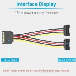 Cable Alimentación Vention KDBBB/ SATA Macho - 2x SATA Hembra/ 15cm/ Negro