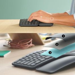 Logitech ERGO K860 Teclado Ergonómico con Diseño Partido Curvo, Reposamuñecas Acolchado, Teclado Numérico y Multidispositivo