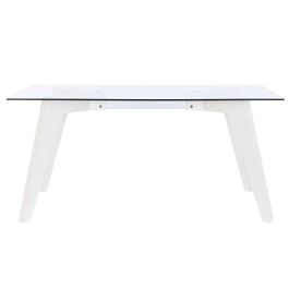 Mesa de Comedor DKD Home Decor Blanco Transparente Cristal Madera MDF 160 x 90 x 75 cm