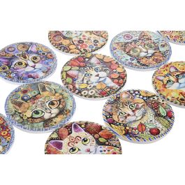 DKD Home Decor Posavasos Shabby de Dolomita y Corcho con Diseño de Gato Multicolor 10.8 x 10.8 cm (72 Unidades)