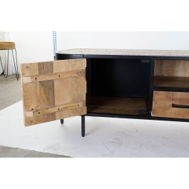 DKD Home Decor Mueble TV Vintage de Madera Mango y Metal Natural Negro con 1 Cajón, 2 Puertas y 1 Estantería 160x43x51 cm