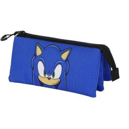 Karactermania Portatodo Ptodo Triple Sight Sonic, Estuche Plano con 3 Compartimentos y Cremallera, Azul, 10x23,5x5 cm