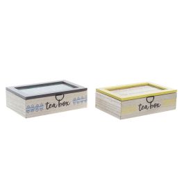 DKD Home Decor Caja Infusiones Colonial África Gres Azul Turquesa 4 Unidades Surtidas MDF Cristal 23x15x7 cm