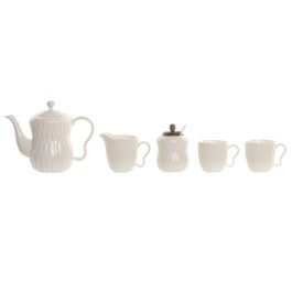 DKD Home Decor Tazas de Café Porcelana Bambú Blanco Marrón Oscuro 20 x 19 x 28 cm Set de 6