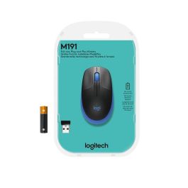 Logitech M190 Ratón Inalámbrico de Tamaño Completo Ergonómico para Manos Grandes, RF, 18 Meses de Batería, Azul