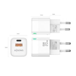 Aisens Cargador GaN 20W USB-C PD3.0 QC4.0 y USB-A QC3.0 Blanco - Carga Rápida y Eficiente Aisens Cargador GaN 20W USB-C PD3.0 QC4.0 y USB-A QC3.0 Blanco - Carga Rápida y Eficiente