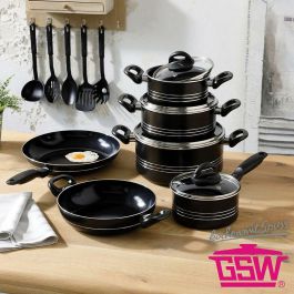 GSW GSW4005643158800 Batería de Cocina MILANO NERO, 15 Piezas, Aluminio Macizo, Negro, Inducción