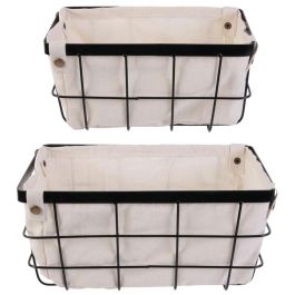 Idebox Juego de 2 Cestas de Metal con Funda Rangement Deco Grande 30x20x15 cm Pequeña 25x15x13 cm