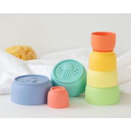 KioKids Set 7 Cubos Apilables de Silicona para Baño Bebé +5 Meses - Juguete Sensorial Multicolores