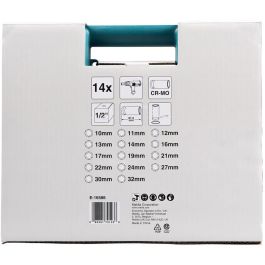 Makita E-16586 Juego Llaves de Impacto 14 pzs. 1/2" Métricas (10, 11, 12, 13, 14, 16, 17, 19, 21, 22, 24, 27, 30, 32 mm)