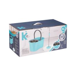 Arte Regal Cubo de Fregona 8L con Escurridor Giratorio y Mango de Metal 39x20x22 cm Azul y Gris de Microfibra