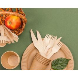 Wooow Set 12 Cucharas Desechables de Madera 16 cm para Fiestas y Eventos Biodegradables (36 Unidades)