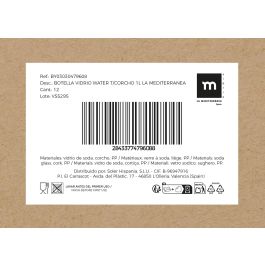 La Mediterranea Botella Vidrio Water con Tapa de Corcho 1L (8.7x8.7x27.8 cm)