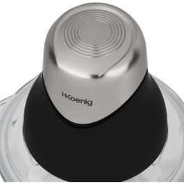 H.Koenig LEO8 Mini Picadora Eléctrica Compacta 320W con Bol de Cristal 1L y Cuchillas de Acero Inoxidable, Negro mate y cromo