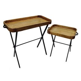 DKD Home Decor Mesita Auxiliar Vintage de Mango y Hierro Marrón Negro 42x87x82 cm Plegable Bandeja Extraíble Set de 2 Precio: 130.89000034. SKU: B1CY96ATB6