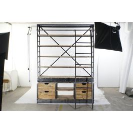 DKD Home Decor Estanteria Vintage Natural Negro 164 x 47 x 226 cm Madera Reciclada Metal 4 Cajones 6 Estantes