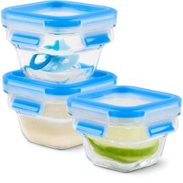 Emsa Clip & Close Glas Set de 3 Herméticos de Cristal con Tapa Azul - N10507 Transparent/Azul