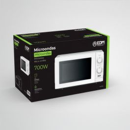 Edm Microondas 700W Blanco 20L Temporizador hasta 30 min Descongelación Plato Giratorio ø24,5 cm