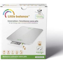Little Balance Báscula de Cocina Green Power USB 6 kg / 1 g - Recargable - Cristal Templado Plata Perla