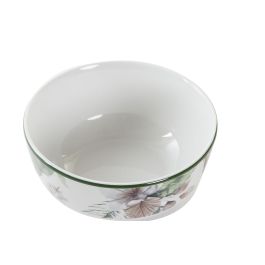 DKD Home Decor Bol Tropical Verde Marron Porcelana 13.5x6.5x13.5cm Apto Microondas y Lavavajillas (12 Unidades)