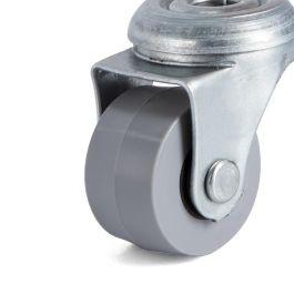 Q&Q TP8 Rueda Giratoria Aro Goma Ø30 Taladro Pasante Zincado, Sin Antihilo, Carga 15 Kg, Soporte Acero Estampado, Eje Liso