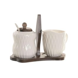 DKD Home Decor Azucarero Basicos Pengjia 25 Porcelana Bambu Blanco Marron Oscuro 9 x 15 x 19.5 cm Set de 2